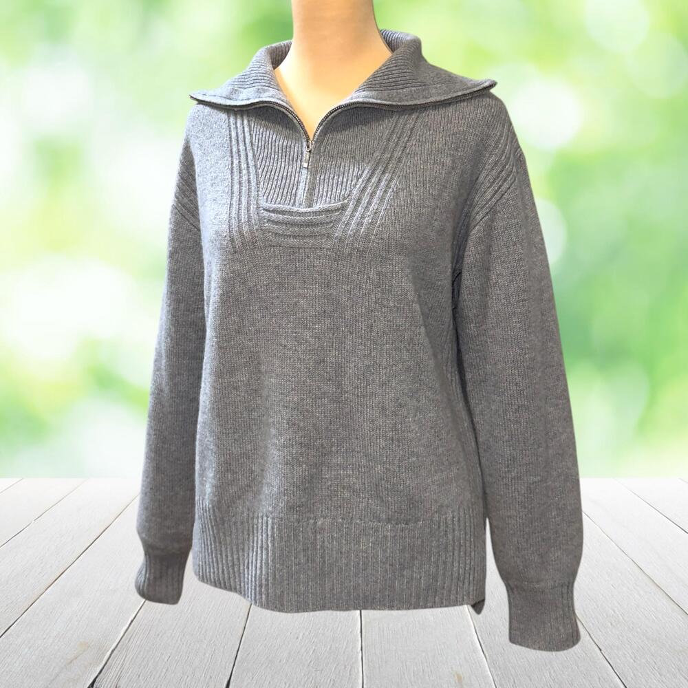 HAVEN WELL WITHIN Cashmere Half Zip Sweater Mock Neck Pullover Gray YKK Size XS
